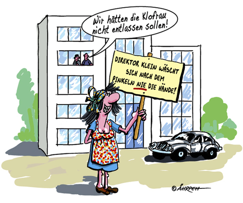Cartoon: Klofrau (medium) by rpeter tagged klofrau,entlassung,toilette,direktor,frau