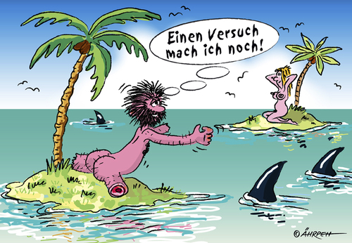 Cartoon: Letzter Versuch (medium) by rpeter tagged insel,hai,mann,frau,nackt