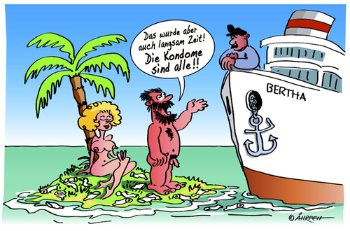 Cartoon: Niemals ohne... (medium) by rpeter tagged mann,frau,rettung,kondom,insel,nackt