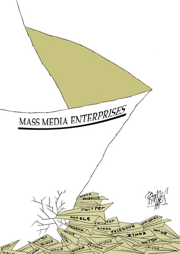 Cartoon: Mass media giant VS media masses (medium) by Ramses tagged twitter,facebook,masses,information,media,mass