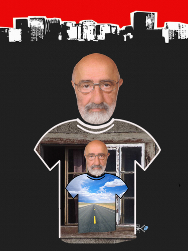 Cartoon: I and my T-shirt (medium) by Zoran Spasojevic tagged portrait,graphics,digital,man,paske,spasojevic,zoran,kragujevac,selfportrait,serbia,collage