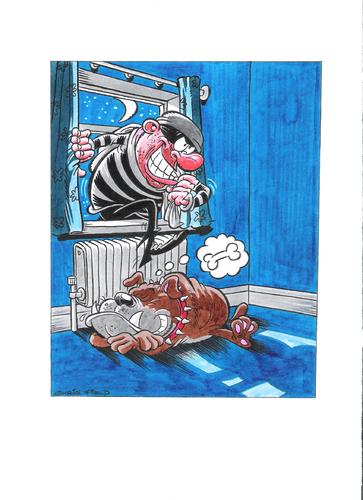 Cartoon: Burglar!Watch Out!! (medium) by fieldtoonz tagged burglar,swag,house,bulldog