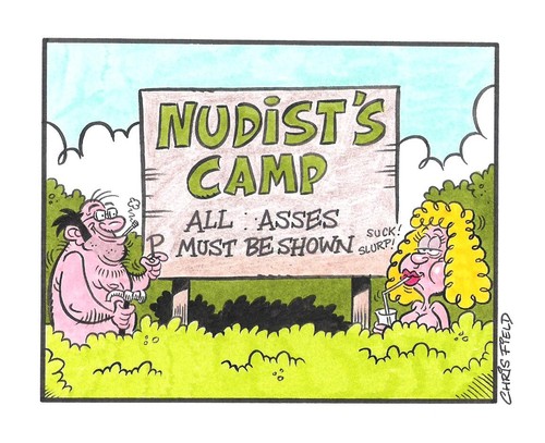 Cartoon: Naturist camp (medium) by fieldtoonz tagged nudists,camp,outdoors,pass,ass