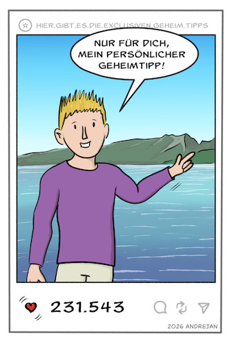 Cartoon: Geheimtipp 2 (medium) by AndreJan tagged influencer,socialmedia,insidertipp,instagram