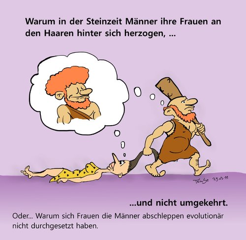 Cartoon: An den Haaren herbeigezogen (medium) by TomSe tagged steinzeit,haare,abschleppen