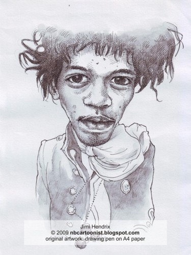 Cartoon: jimi hendrix (medium) by Joen Yunus tagged caricature,pen,black,white,jimi,rock,guitarist