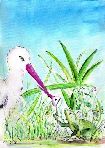 Cartoon: stork and frog (medium) by Slawek11 tagged stork,nature,animals,frog