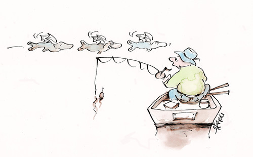 Cartoon: Fly Fishing (medium) by helmutk tagged leisure
