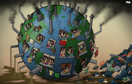 Cartoon: 8 million people (medium) by Tjeerd Royaards tagged earth,humanity,population,growth,world,planet,earth,humanity,population,growth,world,planet