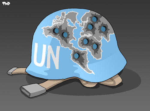 Cartoon: A history of UN intervention (medium) by Tjeerd Royaards tagged un,united,nations,war,conflict,intervention,blue,helmet,new,york,security,counsil,assembly,international,community,member,states,un,united nations,konflikt,krieg,militär,gewalt,waffen,helm,soldaten,new york,united,nations,new,york