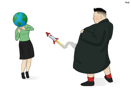 Cartoon: Another N-Korean Missile Test (medium) by Tjeerd Royaards tagged kim,jong,un,rocket,missile,north,korea,world,threat,kim,jong,un,rocket,missile,north,korea,world,threat