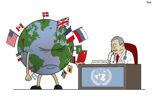 Cartoon: Antonio Guterres (medium) by Tjeerd Royaards tagged un,united,nations,nationalism,guterres,secretary,general,un,united,nations,nationalism,guterres,secretary,general