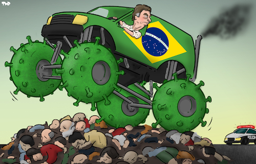 Cartoon: Bolsonaro might face charges (medium) by Tjeerd Royaards tagged bolsonaro,brazil,pandemic,corona,justice,trial,court,charges,criminal,bolsonaro,brazil,pandemic,corona,justice,trial,court,charges,criminal