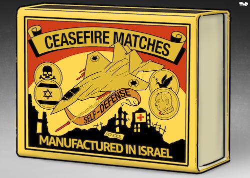 Cartoon: Ceasefire matches (medium) by Tjeerd Royaards tagged israel,lebanon,ceasefire,gaza,attack,offensive,self,defense,israel,lebanon,ceasefire,gaza,attack,offensive,self,defense