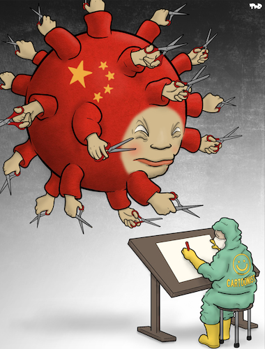 Cartoon: Censorship Virus (medium) by Tjeerd Royaards tagged coronavirus,disease,china,censorship,press,cartoonist,news,satire,sick,xi,jinping,coronavirus,disease,china,censorship,press,cartoonist,news,satire,sick,xi,jinping