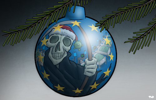 Cartoon: Covid Christmas (medium) by Tjeerd Royaards tagged pandemic,corona,covid,europe,deaths,victims,christmas,pandemic,corona,covid,europe,deaths,victims,christmas