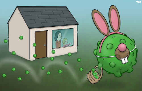 Cartoon: Easter (medium) by Tjeerd Royaards tagged easter,bunny,eggs,corona,lockdown,europe,pandemic,easter,bunny,eggs,corona,lockdown,europe,pandemic