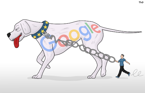 Cartoon: Europe Versus Google (medium) by Tjeerd Royaards tagged google,eu,brussels,fine,competition,money,euro,economy,google,eu,brussels,fine,competition,money,euro,economy
