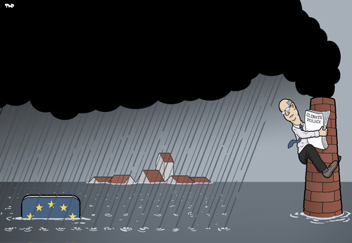 Cartoon: Extreme Weather in Europe (medium) by Tjeerd Royaards tagged climate,weather,europe,policy,change,rain,flood,water,flooding,smoke,industry,climate,weather,europe,policy,change,rain,flood,water,flooding,smoke,industry