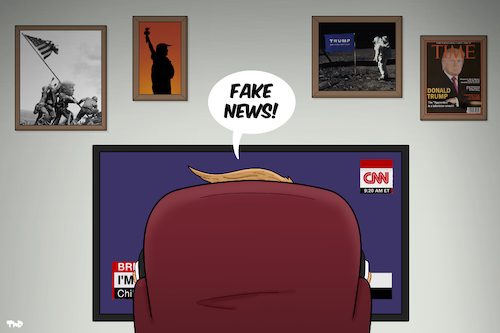 Cartoon: Fake News (medium) by Tjeerd Royaards tagged trump,time,cover,fake,news,cnn,trump,time,cover,fake,news,cnn