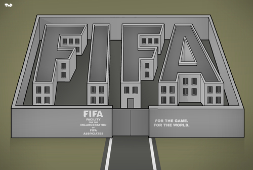 Cartoon: FIFA (medium) by Tjeerd Royaards tagged fifa,corruption,blatter,arrests,bribes,football,soccer,prison,fifa,corruption,blatter,arrests,bribes,football,soccer,prison