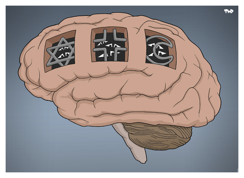 Cartoon: Free Thinking (medium) by Tjeerd Royaards tagged freedom,religion,belief,faith,god,atheist,brain,thinking,freedom,religion,belief,faith,god,atheist,brain,thinking