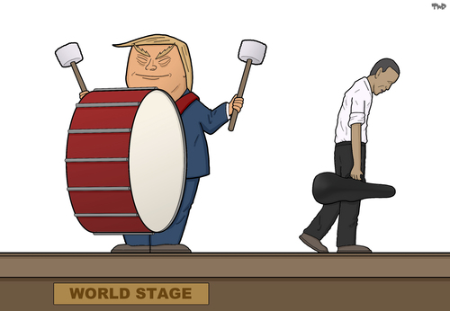 Cartoon: Goodbye Obama (medium) by Tjeerd Royaards tagged trump,obama,foreign,policy,diplomacy,conflict,war,trump,obama,foreign,policy,diplomacy,conflict,war