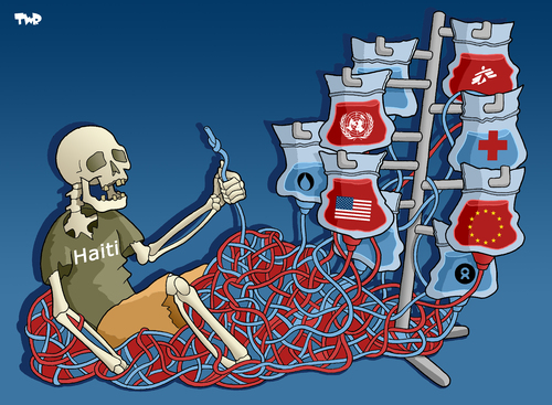 Cartoon: Helping Haiti (medium) by Tjeerd Royaards tagged help,un,ngo,haiti,earthquake,eu,usa,haiti,hilfe,erdbeben,eu,europa,usa,spenden,spende,katastrophe,naturkatastrophe
