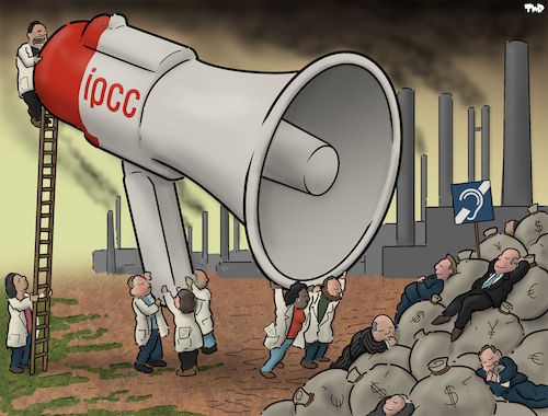 Cartoon: IPCC (medium) by Tjeerd Royaards tagged ipcc,climate,un,warning,crisis,emergency,money,profit,scientists,ipcc,climate,un,warning,crisis,emergency,money,profit,scientists