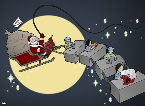 Cartoon: Merry Christmas (medium) by Tjeerd Royaards tagged christmas,china,labor,workers,santa,apple,disney,christmas,china,labor,workers,santa,apple,disney