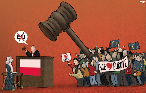 Cartoon: Polexit (medium) by Tjeerd Royaards tagged poland,europe,eu,european,union,protests,law,judges,justice,poland,europe,eu,european,union,protests,law,judges,justice