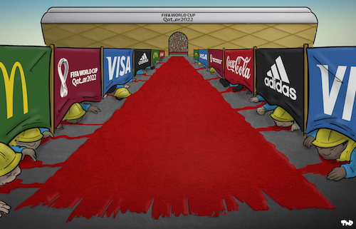 Cartoon: Red carpet (medium) by Tjeerd Royaards tagged fifa,world,cup,qatar,football,migrants,workers,human,rights,fifa,world,cup,qatar,football,migrants,workers,human,rights