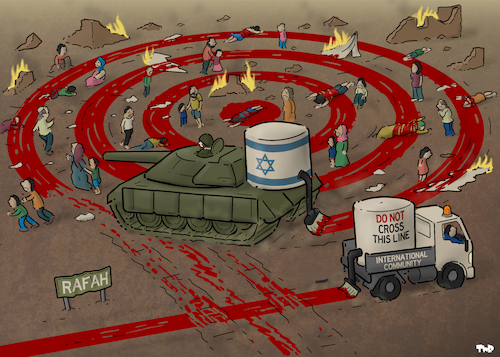 Cartoon: Red lines (medium) by Tjeerd Royaards tagged hamas,gaza,rafah,israel,netanyahu,target,red,lines,hamas,gaza,rafah,israel,netanyahu,target,red,lines