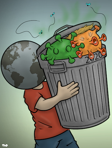Cartoon: Taking out the trash (medium) by Tjeerd Royaards tagged trash,trump,garbage,pandemic,coronavirus,virus,corona,trash,trump,garbage,pandemic,coronavirus,virus,corona