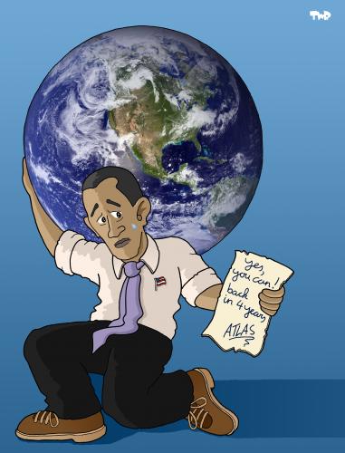 Cartoon: Tough job (medium) by Tjeerd Royaards tagged barack,obama,president,atlas,job,economy,financial,crisis,america,united,states