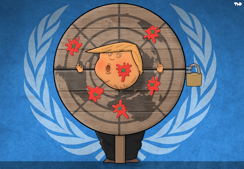 Cartoon: Trump at the UN (medium) by Tjeerd Royaards tagged un,trump,usa,world,united,nations,un,trump,usa,world,united,nations