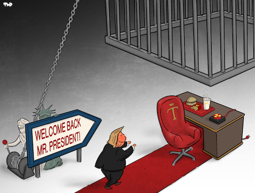 Cartoon: Trump trap (medium) by Tjeerd Royaards tagged trump,justice,prison,jail,trap,usa,president,democracy,trump,justice,prison,jail,trap,usa,president,democracy