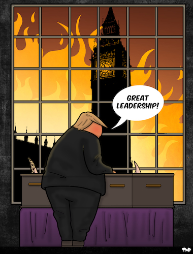 Cartoon: Trump visits the UK (medium) by Tjeerd Royaards tagged trump,theresa,may,brexit,trump,theresa,may,brexit