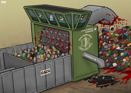 Cartoon: War machine (medium) by Tjeerd Royaards tagged victims,gaza,israel,palestine,idf,victims,gaza,israel,palestine,idf