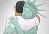 Cartoon: Painful Goodbye (small) by Tjeerd Royaards tagged obama,liberty,statue,hug,bye,end,future,trump