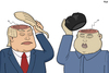 Cartoon: Trump and Kim Jong Un (small) by Tjeerd Royaards tagged north,korea,usa,trump,kim,jong,un,brain,stupid,wise,smart