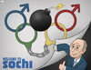 Cartoon: Welcome to Sochi (small) by Tjeerd Royaards tagged putin,sochi,russia,olympics,terrorism,gay,rights,propaganda
