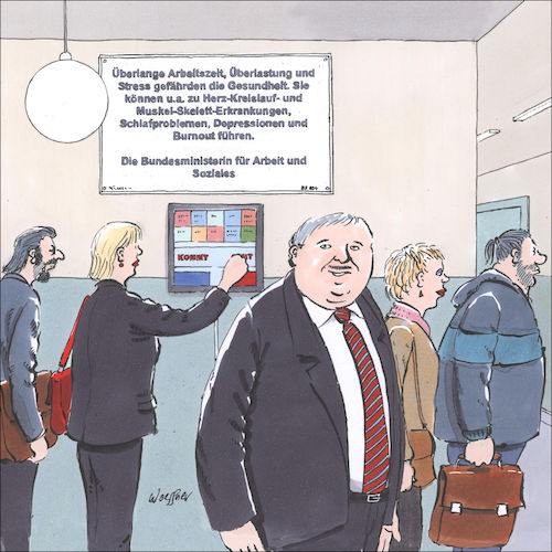 Cartoon: Arbeitszeit (medium) by woessner tagged freimut,woessner,karikaturen,cartoons,muskel,skelett,erkrankungen,arbeitsplatz,bundesminister,arbeit,soziales,warnung,warnhinweis,warnschild,betriebsgelände,arbeitsstelle,arbeitsrecht,gewerkschaft,betriebsrat,arbeitszeit,lang,länge,dauer,stress,ermüdung,überlastung,überforderung,arbeitszeiterfassung,stechuhr,betrieb,angestellte,arbeiterinnen,krankheit,medizin,gesundheit,herz,kreislauf,schlafprobleme,freimut,woessner,karikaturen,cartoons,muskel,skelett,erkrankungen,arbeitsplatz,bundesminister,arbeit,soziales,warnung,warnhinweis,warnschild,betriebsgelände,arbeitsstelle,arbeitsrecht,gewerkschaft,betriebsrat,arbeitszeit,lang,länge,dauer,stress,ermüdung,überlastung,überforderung,arbeitszeiterfassung,stechuhr,betrieb,angestellte,arbeiterinnen,krankheit,medizin,gesundheit,herz,kreislauf,schlafprobleme