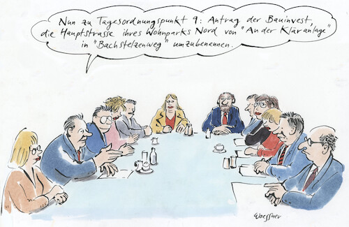 Cartoon: Bachstelzenweg (medium) by woessner tagged bachstelzenweg,neubaugebiet,strassennamen,kläranlage,umbenennung,euphemismus,schönreden,fälschung,umwidmung,illusion,verkaufbarkeit,neubauten,investoren,immobilienfonds,bachstelzenweg,neubaugebiet,strassennamen,kläranlage,umbenennung,euphemismus,schönreden,fälschung,umwidmung,illusion,verkaufbarkeit,neubauten,investoren,immobilienfonds