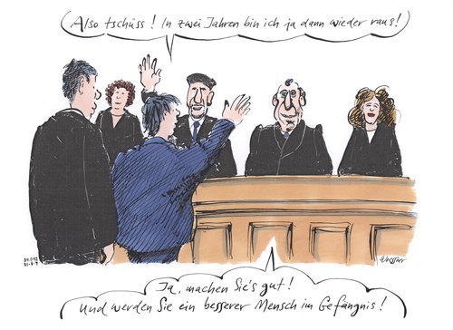 Cartoon: besserer Mensch (medium) by woessner tagged besserer,mensch,gefängnis,strafvollzug,knast,gefangener,urteil,gericht,richter,justiz,rechtsprechung,prozess,resozialisierung,wiedereingliederung,reue,umkehr,besserung,besserer,mensch,gefängnis,strafvollzug,knast,gefangener,urteil,gericht,richter,justiz,rechtsprechung,prozess,resozialisierung,wiedereingliederung,reue,umkehr,besserung