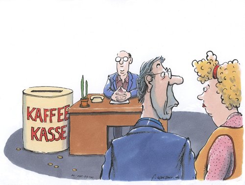Cartoon: kaffeekasse (medium) by woessner tagged kaffeekasse,bestechung,korruption,schmiergeld,schmalz,trinkgeld,behörde,amt,beamter,bürokratie,arbeit