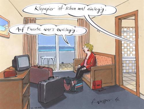 Cartoon: klopapier (medium) by woessner tagged urlaub,toilette,papier,konsum,gesellschaft,urlaub,toilette,klopapier,erholen,erholung,zimmer,raum,paar,pärchen,beziehung,reise,bad,badezimmer,waschraum,wc,klo,hotel,pension,verreisen,fuerte,ventura,einlagig,zweilagig,papier,hygieneartikel,hygiene,artikel,produkt,komfort,freizeit,anspruch,ansprüche,verwöhnt,leistung,vergleich,toilettenpapier,gesellschaft,konsum,konsumgesellschaft,pauschalreise,tui,reiseprospekt,urlaubsreise,bändchenurlaub,appartment,luxushotel,all,kanarische inseln,kanaren,ferienhaus,gästezimmer,gästehaus,balkon,reisepreisminderung,reklamation,reisepreis,ferienziel,ferienhäuser,finca,ferien,ferienappartment,ferienwohnung,gasthof,herberge,unterkunft,absteige,inn,asyl,lager,quartier,logis,nachtquartier,bleibe,trip,tour,anreise,ausflug,kanarische,inseln,inklusive