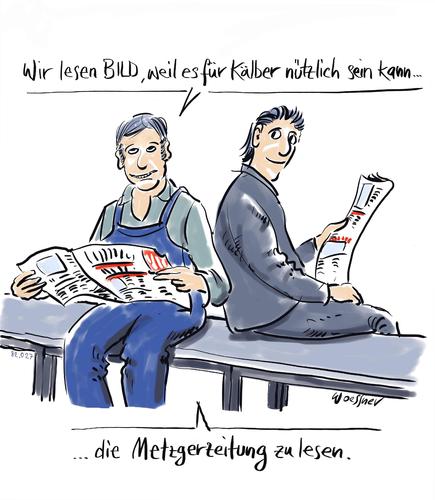 Cartoon: metzgerzeitung (medium) by woessner tagged wir,lesen,bild,massenmedien,presse,boulevard,springer,interessenvertretung,wirtschaft,politik,arbeit,gewerkschaft,sozial,bild,massenmedien,presse,boulevard,springer,interessenvertretung,wirtschaft,arbeit,gewerkschaft