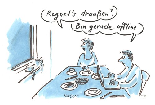 Cartoon: regen offline (medium) by woessner tagged regen,draussen,pc,computer,internet,online,offline,internetkonsum,iphone,smartphone,laptop,sinneswahrnehmung,realität,digital,wirklichkeit,natur,regen,draussen,pc,computer,internet,online,offline,internetkonsum,iphone,smartphone,laptop,sinneswahrnehmung,realität,digital,wirklichkeit,natur