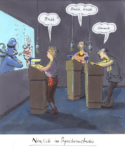 Cartoon: Synchronstudio (medium) by woessner tagged cartoons,karikaturen,woessner,schwimmen,schwimmerinnen,tiefseetaucherinnen,übersetzung,synchronisation,nonsens,sprecherinnen,synchronstudio,synchronsprecherinnen,synchronisierung,unterwasserfilm,taucherinnen,dialog,vertonung,filmstudio,dreharbeiten,dialogregie,schauspielerinnen,blubb,schnorcheln,luftblasen,cartoons,karikaturen,woessner,schwimmen,schwimmerinnen,tiefseetaucherinnen,übersetzung,synchronisation,nonsens,sprecherinnen,synchronstudio,synchronsprecherinnen,synchronisierung,unterwasserfilm,taucherinnen,dialog,vertonung,filmstudio,dreharbeiten,dialogregie,schauspielerinnen,blubb,schnorcheln,luftblasen